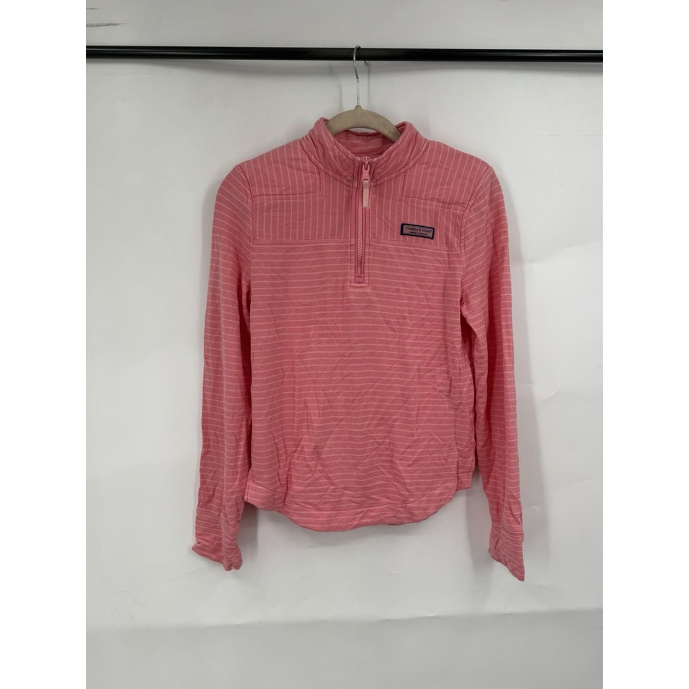 Vineyard Vine Stripe Quarter Zip Pullover Women L Pink Preppy Sweater Athleisure